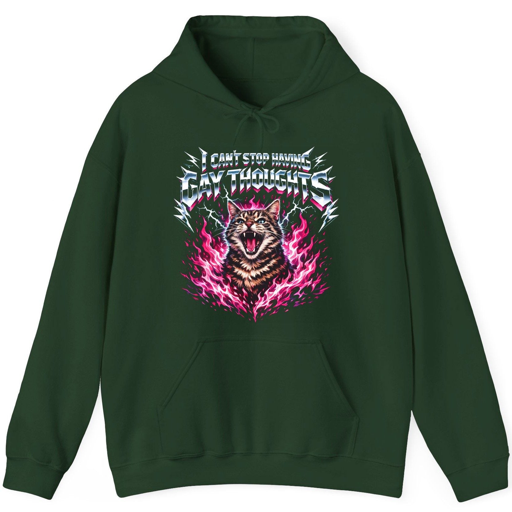 I Can't Stop Having Gay Thoughts cat Hoodie Forest Green product mockup