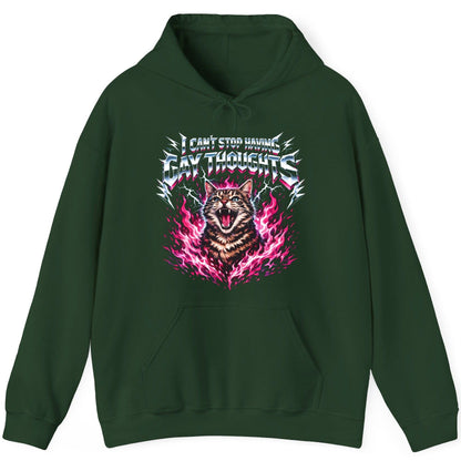 I Can't Stop Having Gay Thoughts cat Hoodie Forest Green product mockup