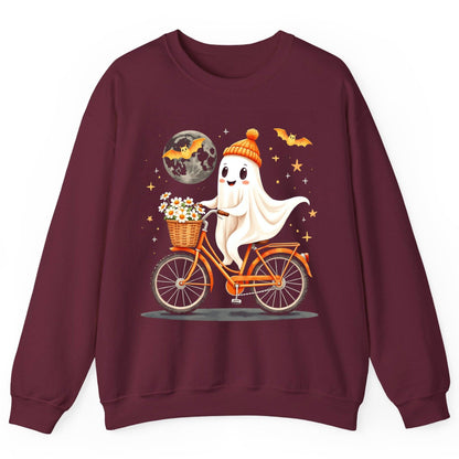 Cute Ghost on Bicycle cute ghost Sweatshirt Maroon product mockup