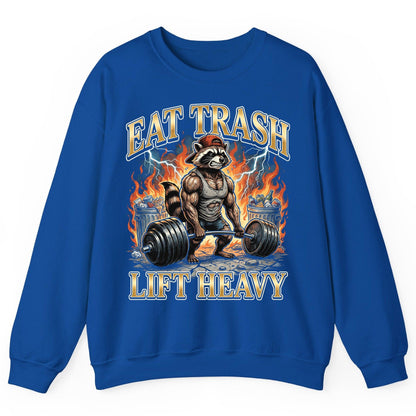 Eat Trash Lift Heavy raccoon Sweatshirt Royal product mockup