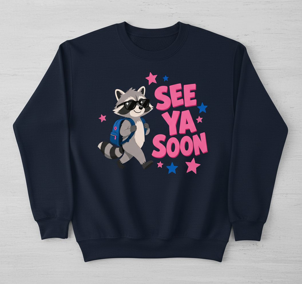 See Ya Soon Raccoon Sweatshirt - product mockup - Navy