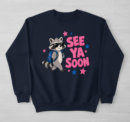 See Ya Soon Raccoon Sweatshirt - product mockup - Navy