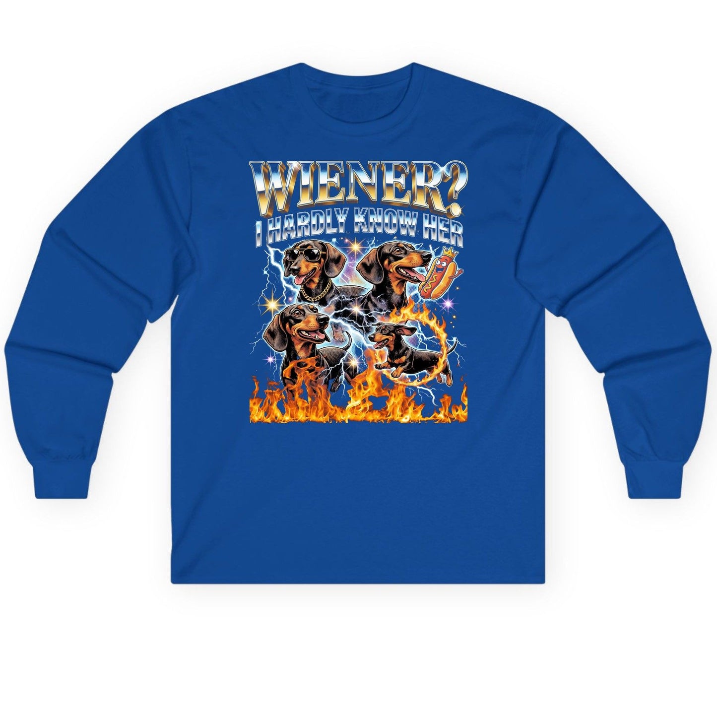 Wiener I Hardly Know Her dachshund Long Sleeve Tee Royal product mockup