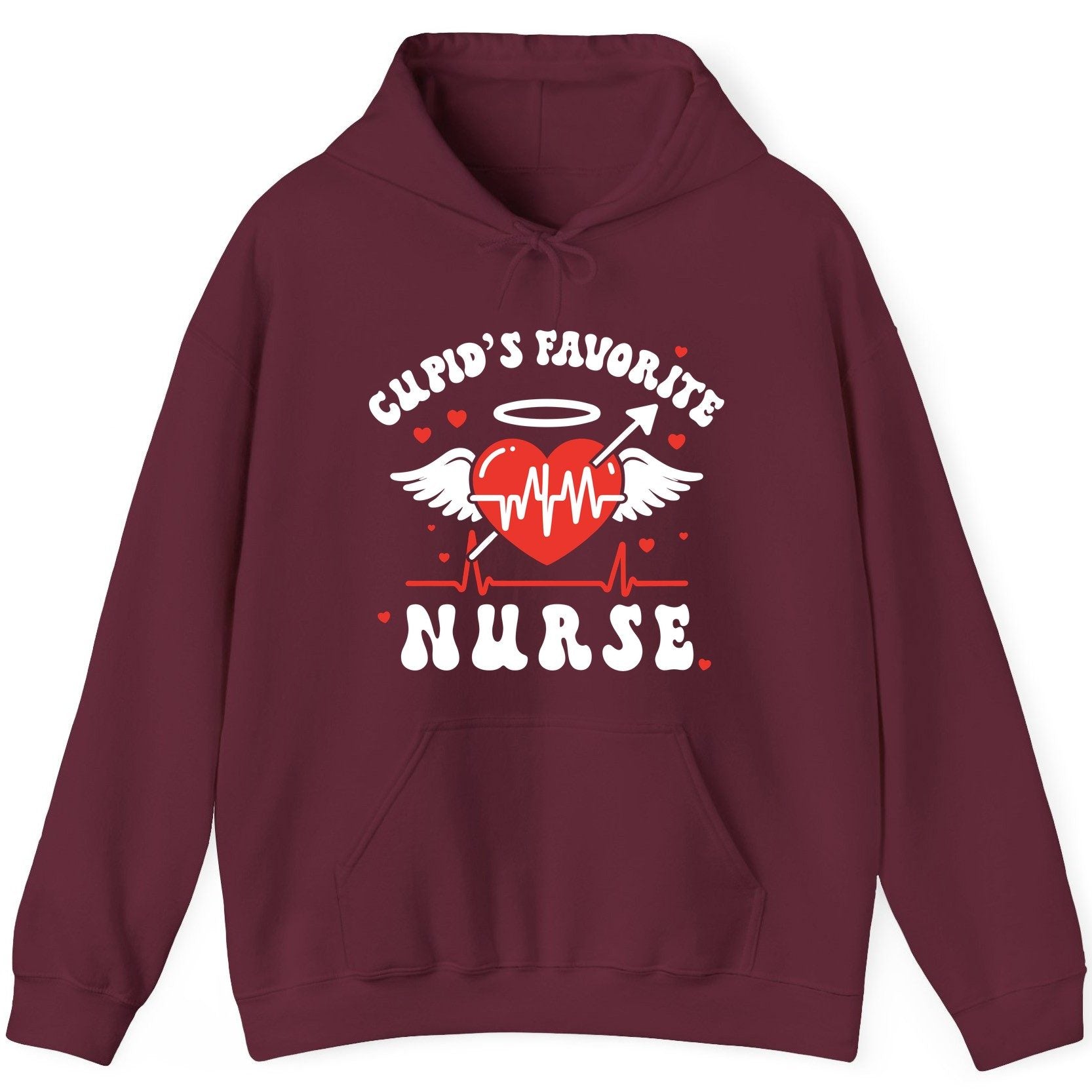Cupid's Favorite Nurse nursing Hoodie Maroon product mockup