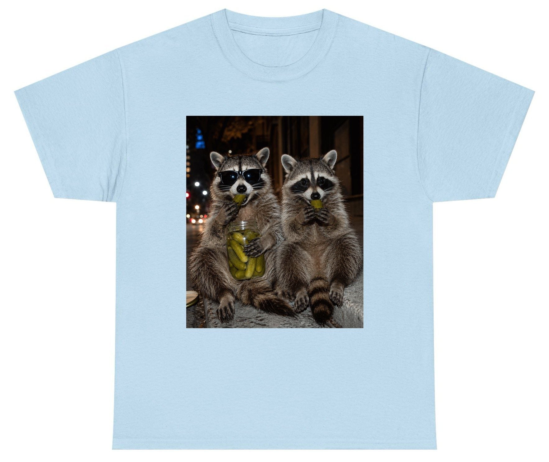 Raccoons Eating Pickles Funny Animal Lovers Youth T-Shirt - product mockup - Light Blue