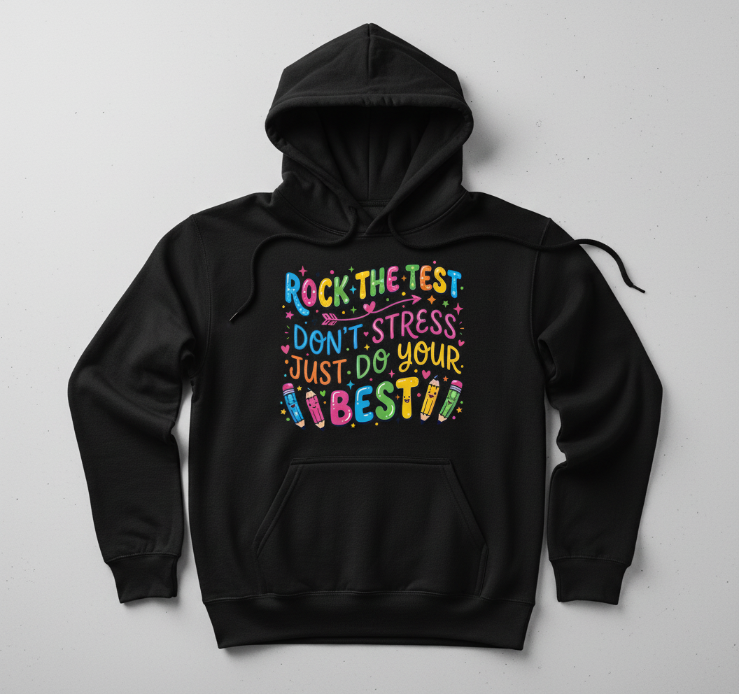 Rock The Test Don't Stress Just Do Your Best Inspirational Quote Hoodie - Black