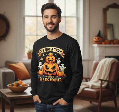 It's Not a Trick I'm Going to Be a Big Brother Halloween pregnancy announcement Long Sleeve Tee Black lifestyle mockup