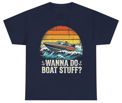 WANNA DO BOAT STUFF Funny Boating Youth T-Shirt - product mockup - Navy
