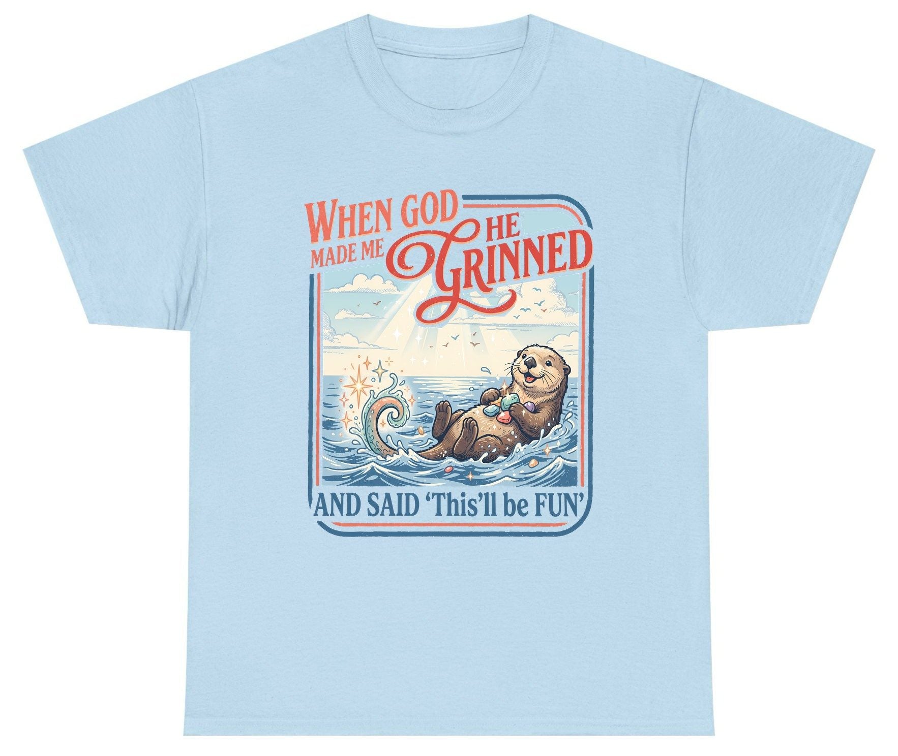When God Made Me He Grinned and Said 'This'll Be FUN' Youth T-Shirt - product mockup - Light Blue