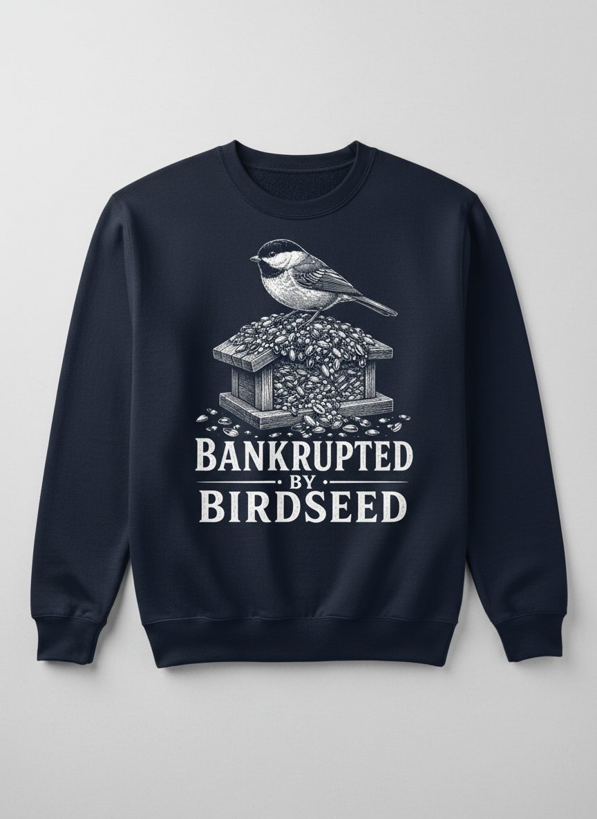 Bankrupted By Birdseed Funny Sweatshirt - product mockup - Navy