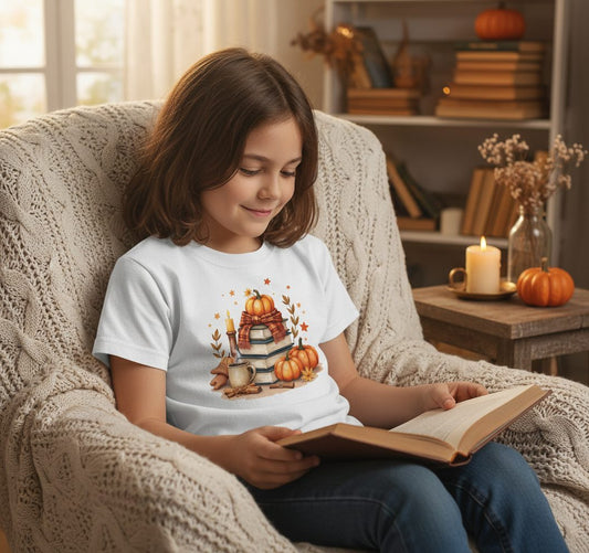 Cozy Autumn Reading Nook cozy autumn reading Youth T-Shirt White lifestyle mockup