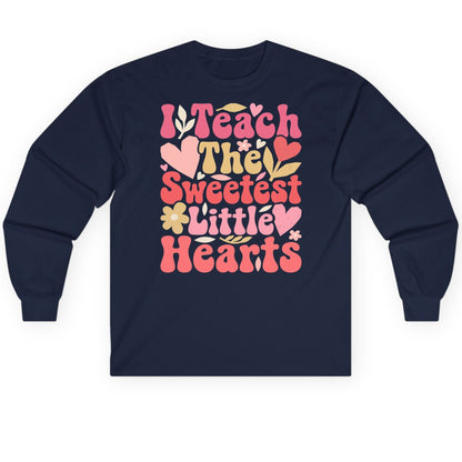 I Teach the Sweetest Little Hearts teaching Long Sleeve Tee Navy product mockup