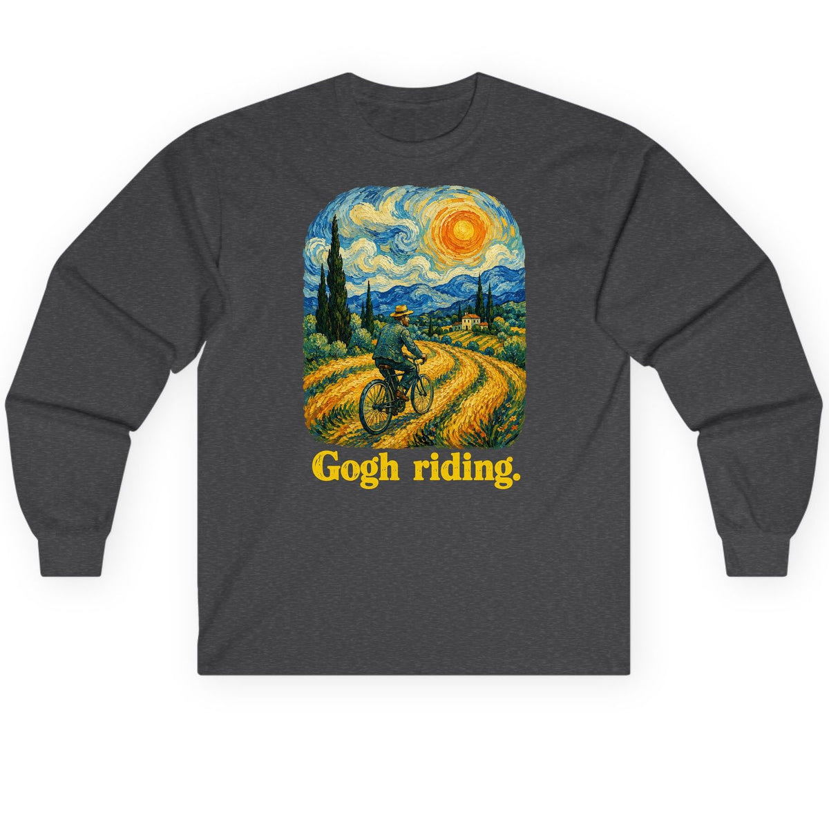 Gogh Riding van gogh parody Long Sleeve Tee Dark Heather product mockup