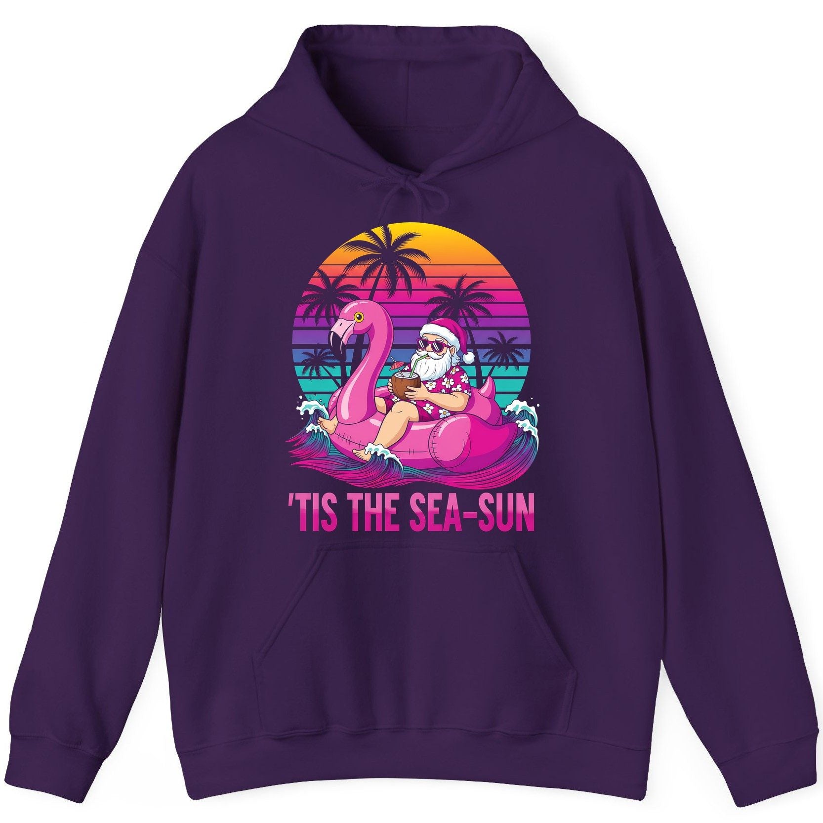 'Tis the Sea-Sun tropical santa claus Hoodie Purple product mockup