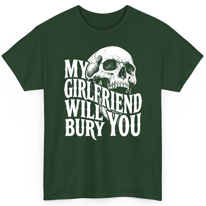 My Girlfriend Will Bury You skull T-Shirt Forest Green product mockup