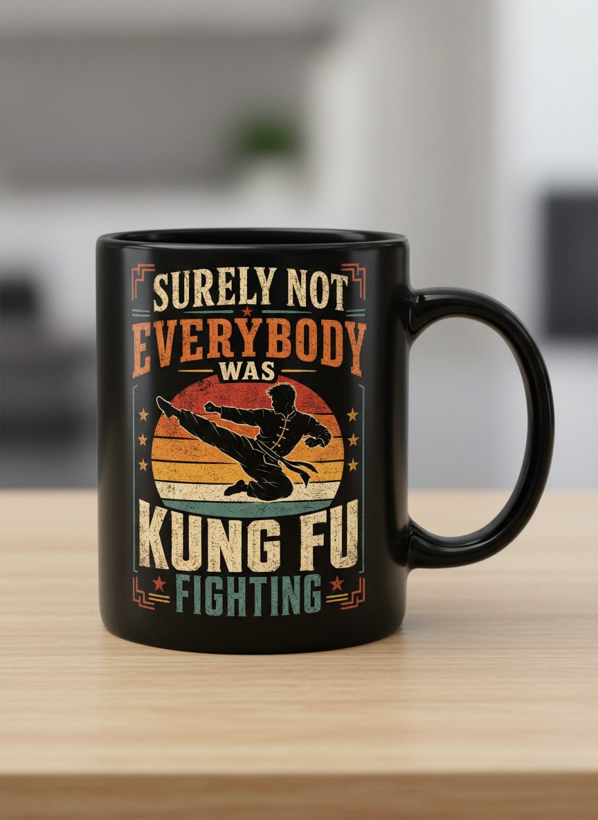Surely Not Everybody Was Kung Fu Fighting Funny Martial Arts Black Mug - product mockup - Black