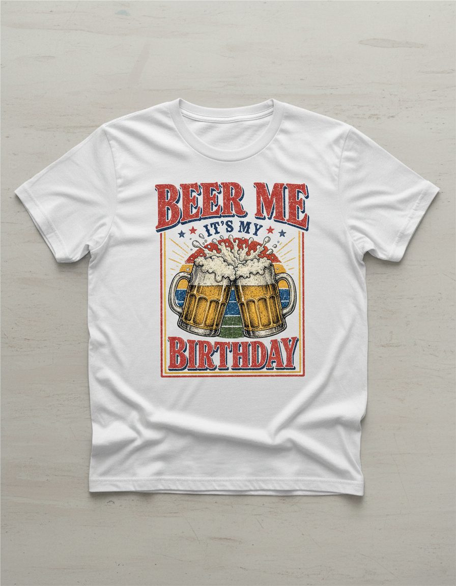 Beer Me It's My Birthday Funny Celebrants T-Shirt - product mockup - White