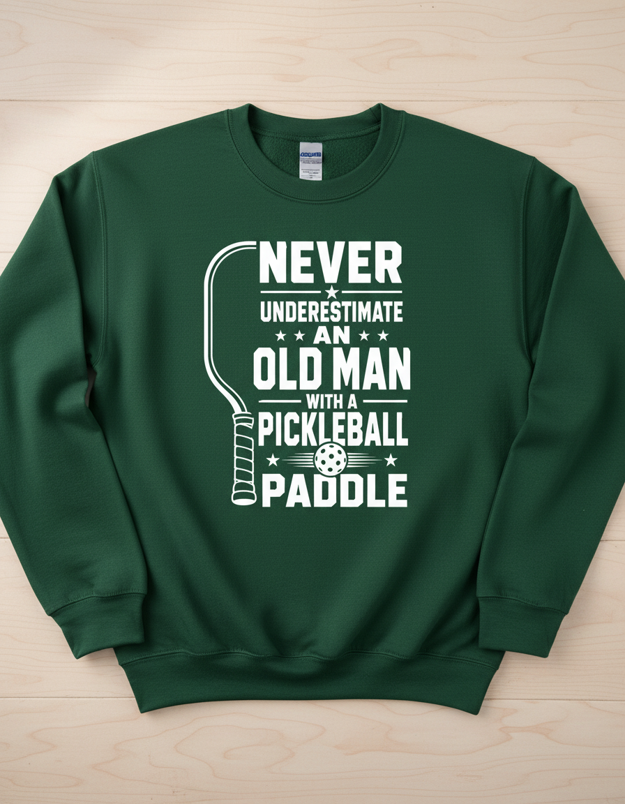 Never Underestimate An Old Man With A Pickleball Paddle Sweatshirt - Forest Green