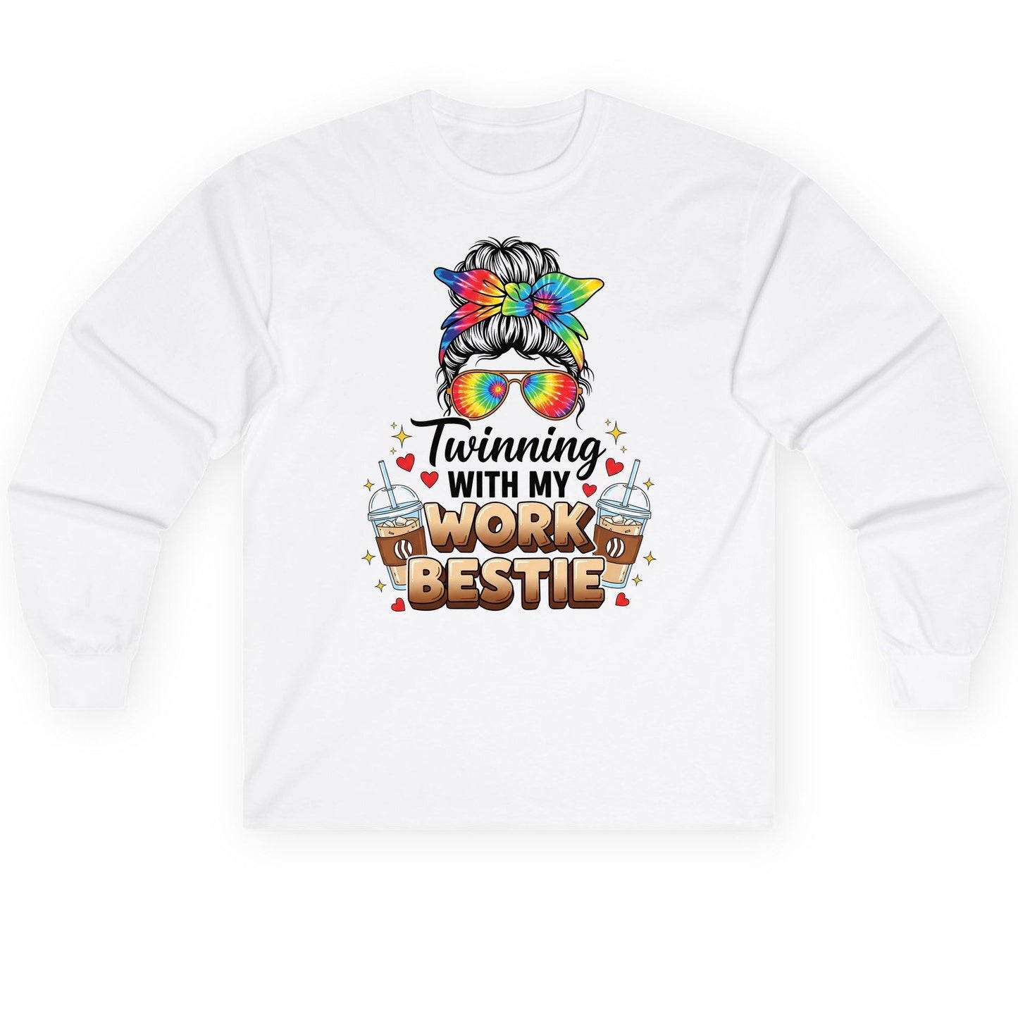 Twinning with My Work Bestie work bestie Long Sleeve Tee White product mockup
