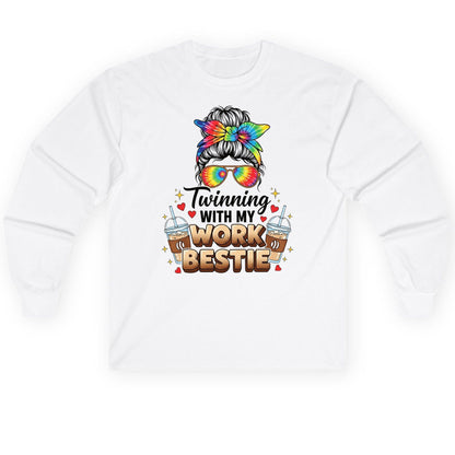 Twinning with My Work Bestie work bestie Long Sleeve Tee White product mockup