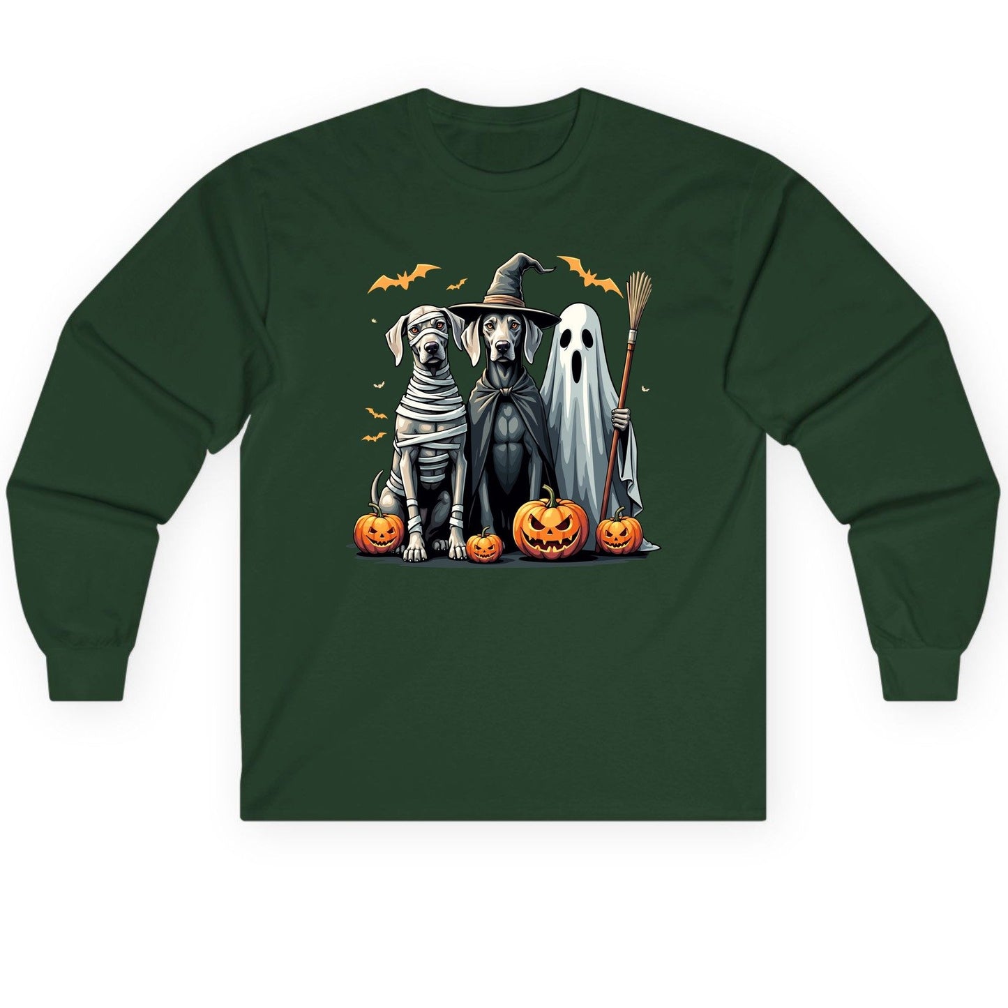 Halloween Weimaraner Dogs Halloween weimaraner dogs Long Sleeve Tee Forest Green product mockup
