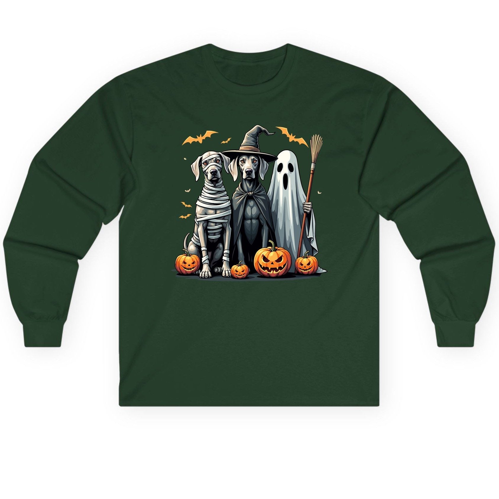Halloween Weimaraner Dogs Halloween weimaraner dogs Long Sleeve Tee Forest Green product mockup
