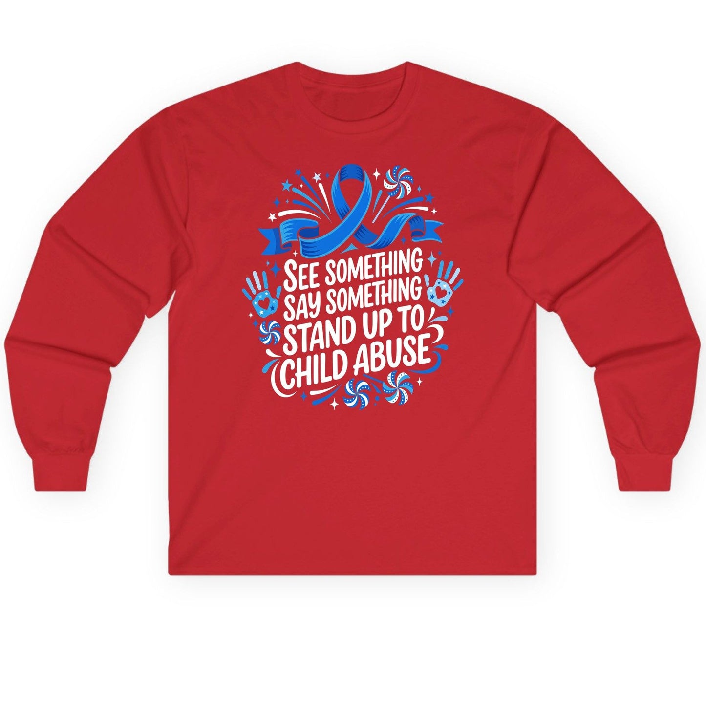 See Something Say Something Stand Up to Child Abuse Long Sleeve Tee - product mockup - Red
