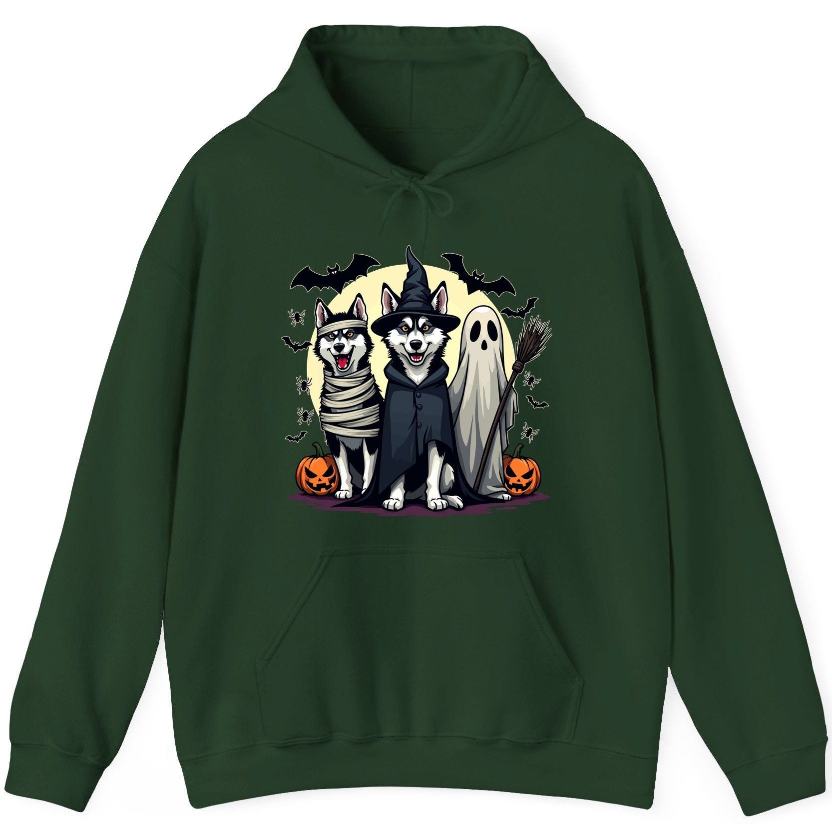 Halloween Huskies in Costumes Halloween huskies Hoodie Forest Green product mockup