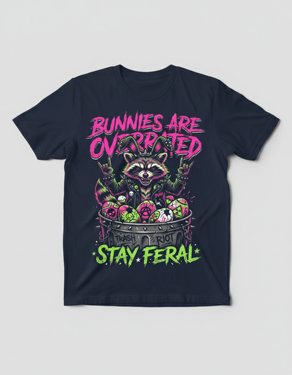Punk Rock Raccoon Bunnies Are Overrated T-Shirt - Navy