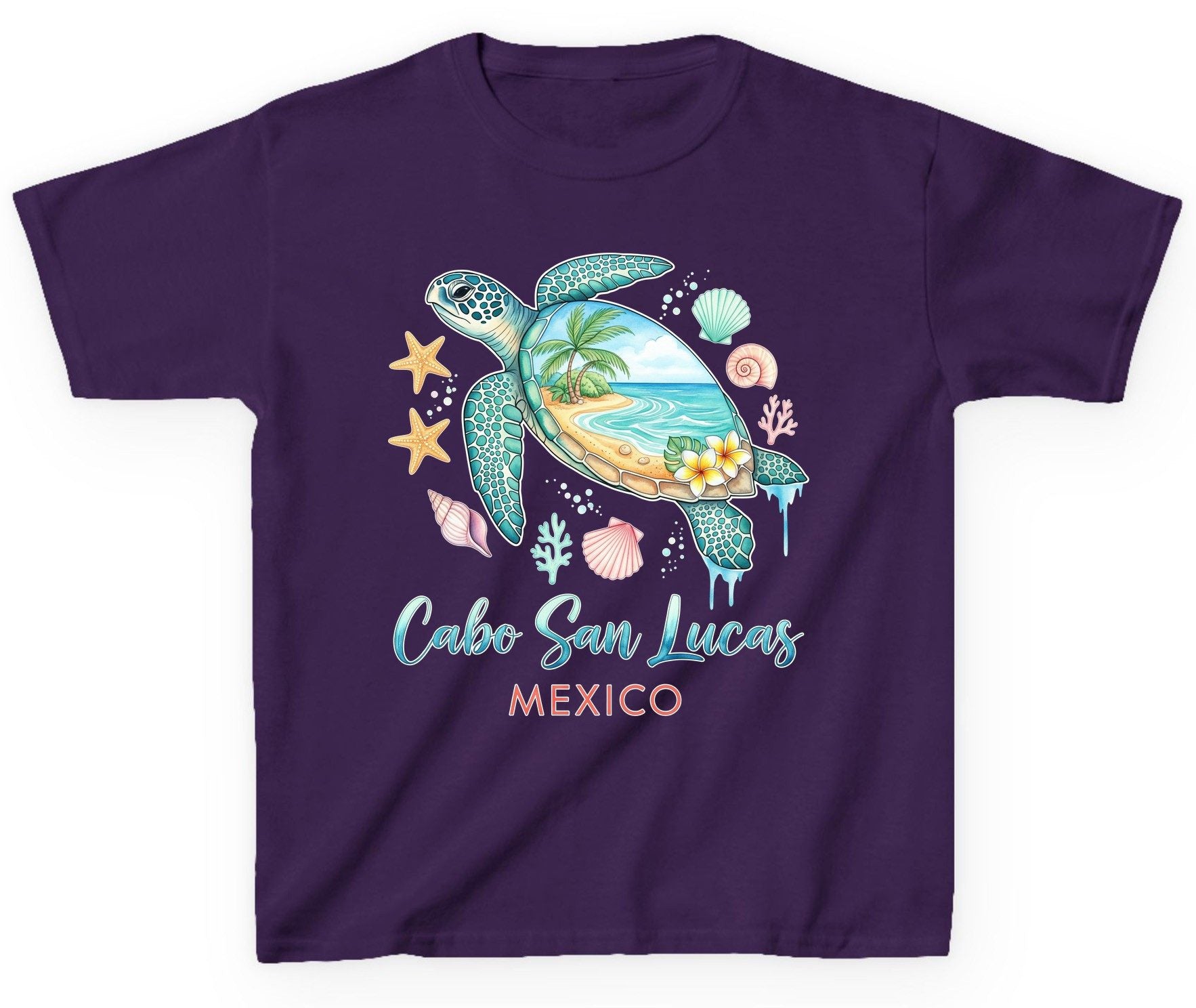 Cabo San Lucas Mexico sea turtle Youth T-Shirt Purple product mockup