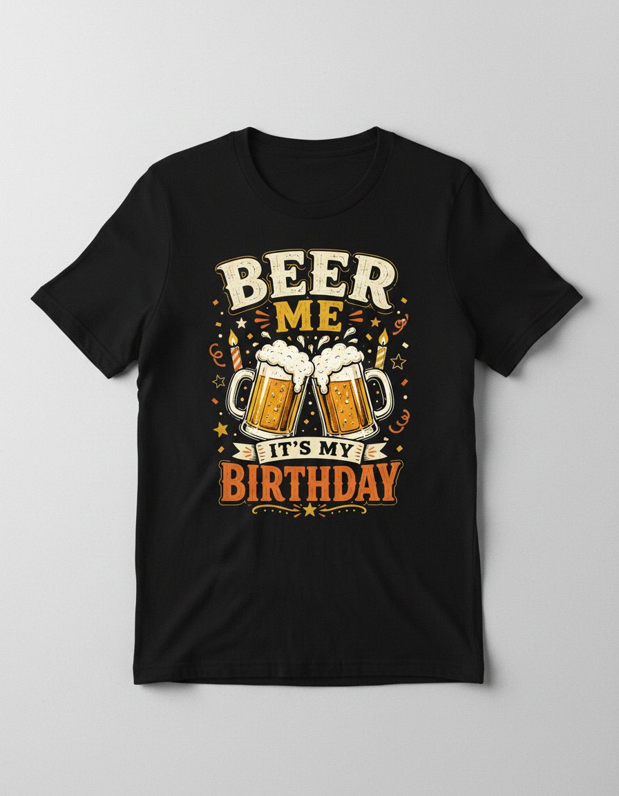 Beer Me It's My Birthday Funny T-Shirt - product mockup - Black