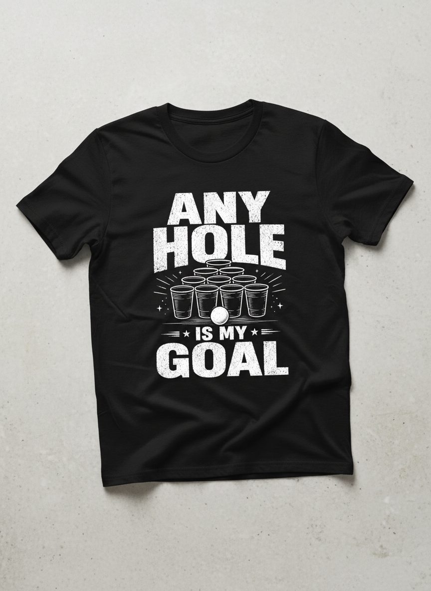 Any Hole Is My Goal Funny Beer Pong T-Shirt - product mockup - Black