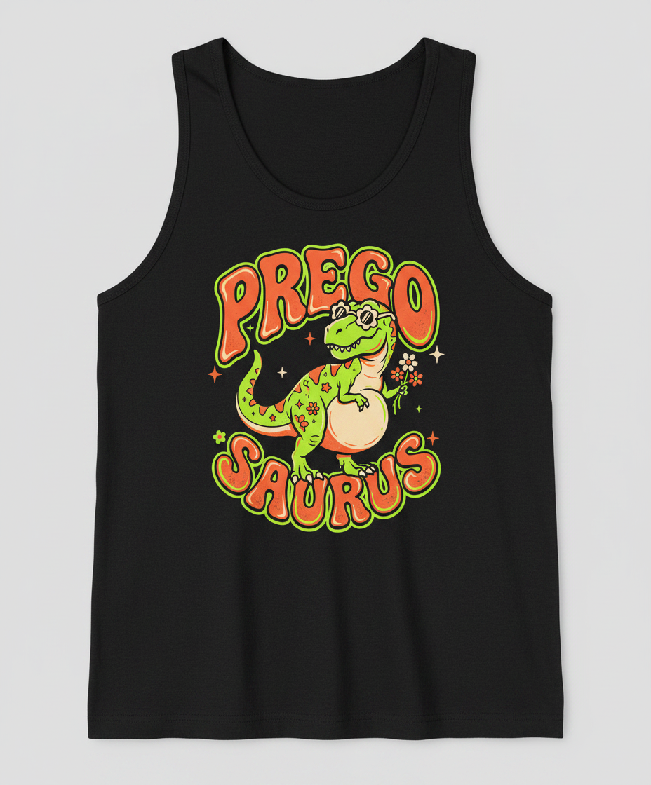 Prego Saurus Retro Pregnant Dinosaur Tank Top - Black