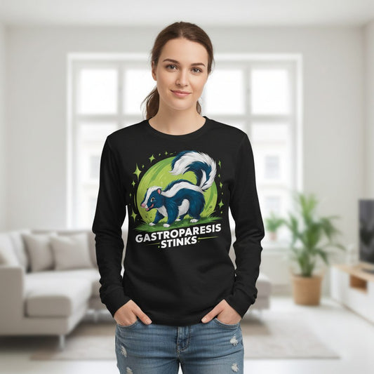 Gastroparesis Stinks gastroparesis awareness Long Sleeve Tee Black lifestyle mockup