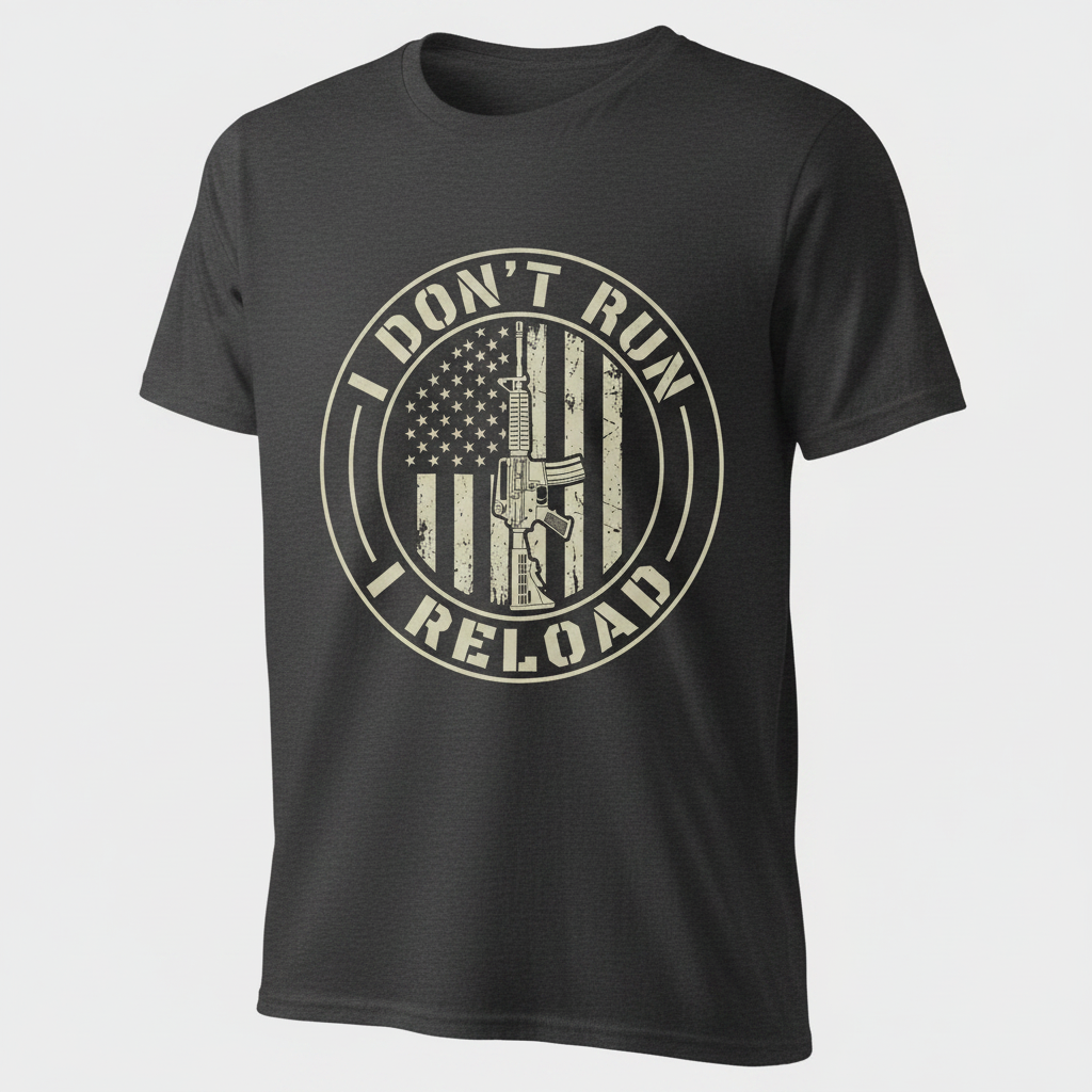I Don't Run I Reload Patriotic Gun Rights Design T-Shirt - Dark Heather