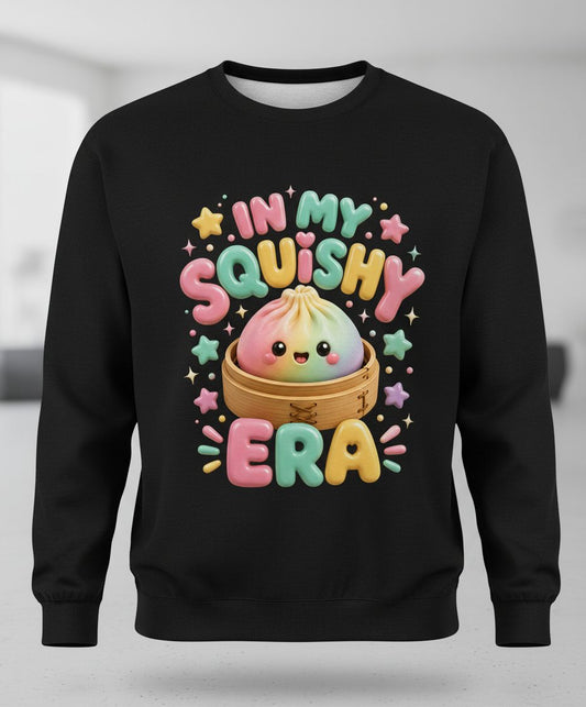 In My Squishy Era Cute Dumpling Sweatshirt - product mockup - Black