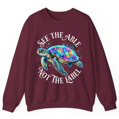See the Able Not the Label Autism Awareness Sweatshirt - product mockup - Maroon