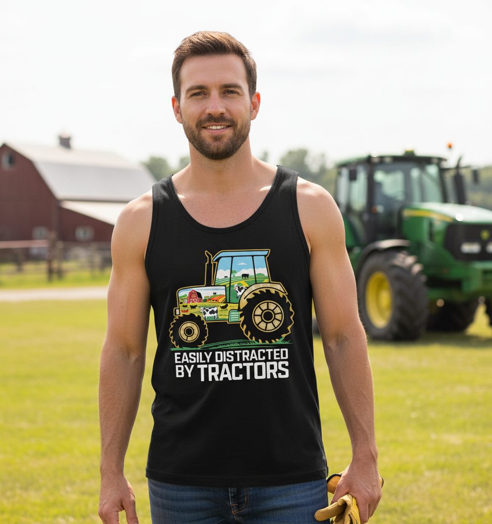 Easily Distracted by Tractors farming Tank Top Black lifestyle mockup