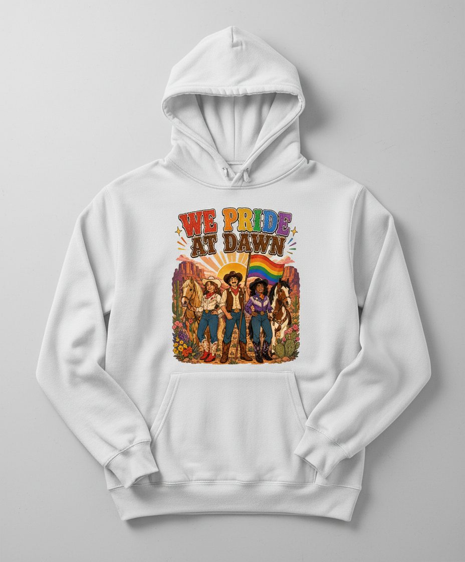 We Pride at Dawn Retro Lgbtq Hoodie - product mockup - White