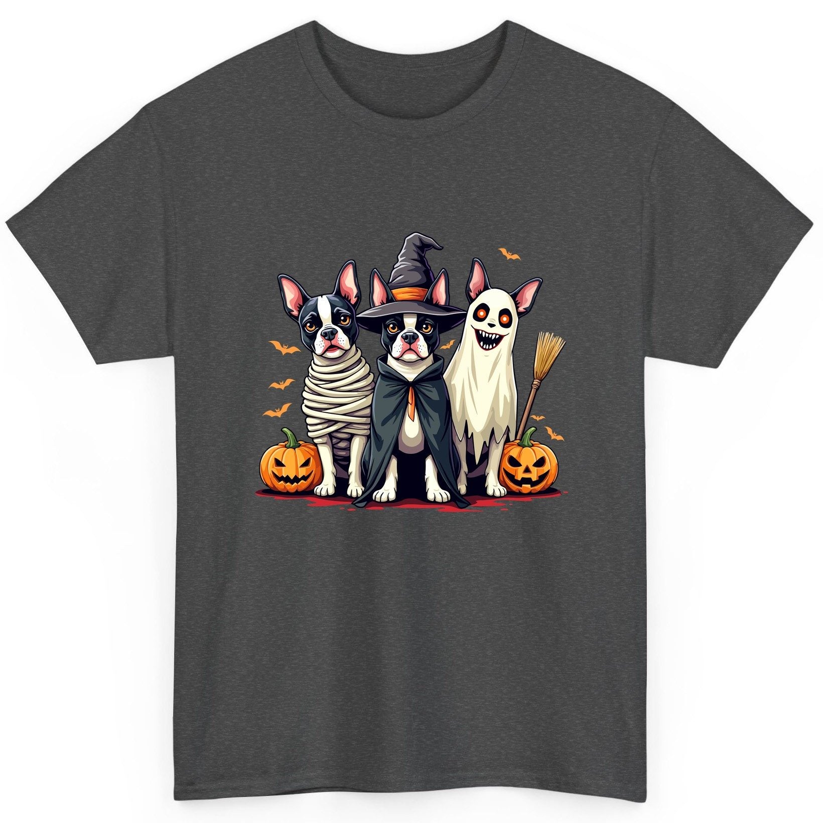 Halloween Boston Terrier Trio boston terrier T-Shirt Dark Heather product mockup