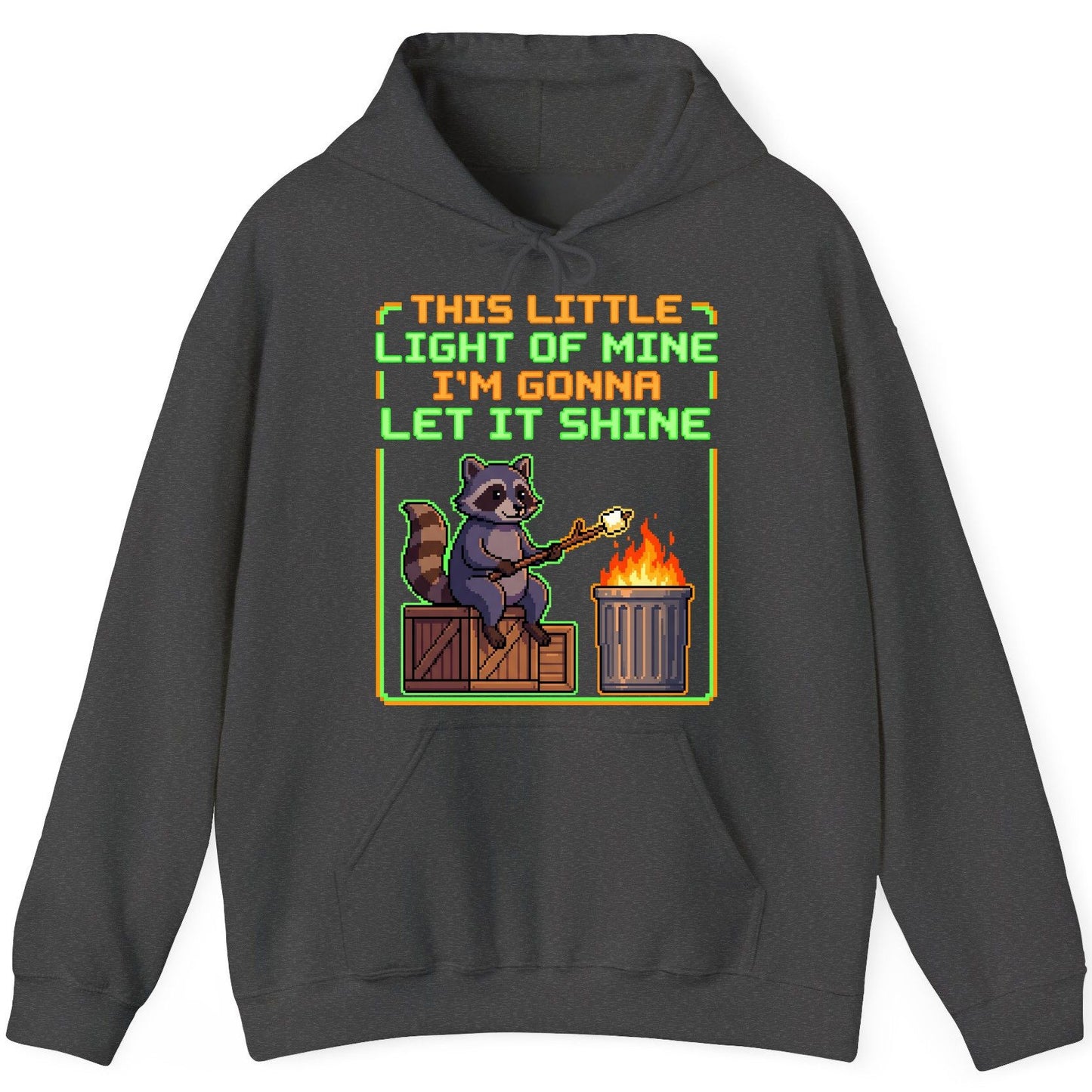 THIS LITTLE LIGHT OF MINE I'M GONNA LET IT SHINE Raccoon Hoodie Dark Heather product mockup