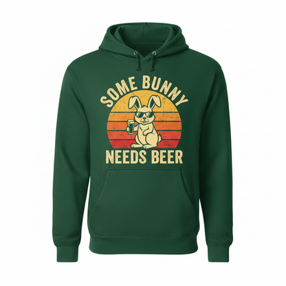 Some Bunny Needs Beer Funny Retro Design Hoodie - Forest Green