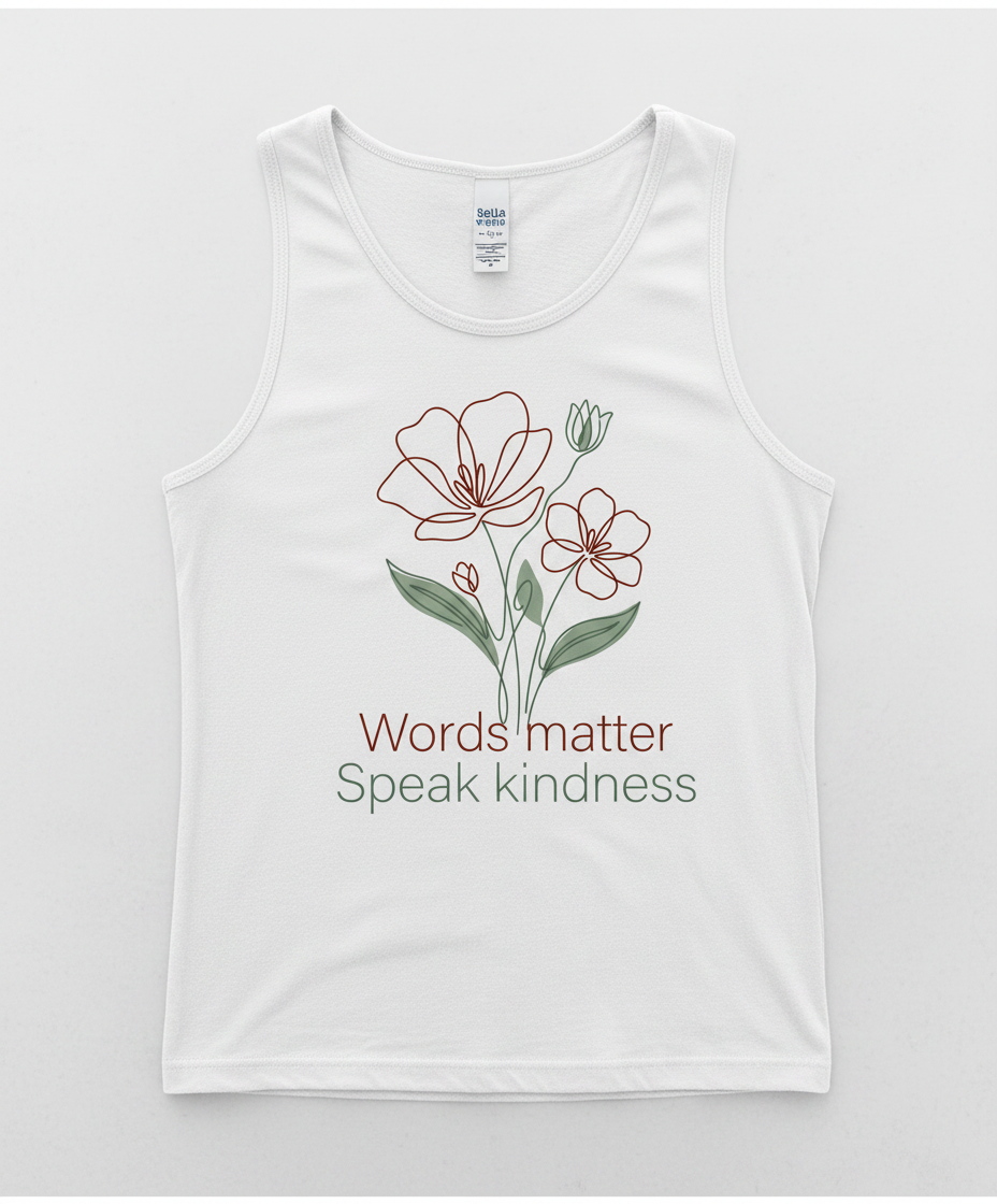 Words Matter Speak Kindness Floral Line Art Tank Top - White
