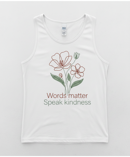 Words Matter Speak Kindness Floral Line Art Tank Top - White