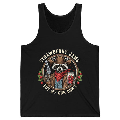 Strawberry Jams but My Gun Don't cowboy raccoon Tank Top Black product mockup