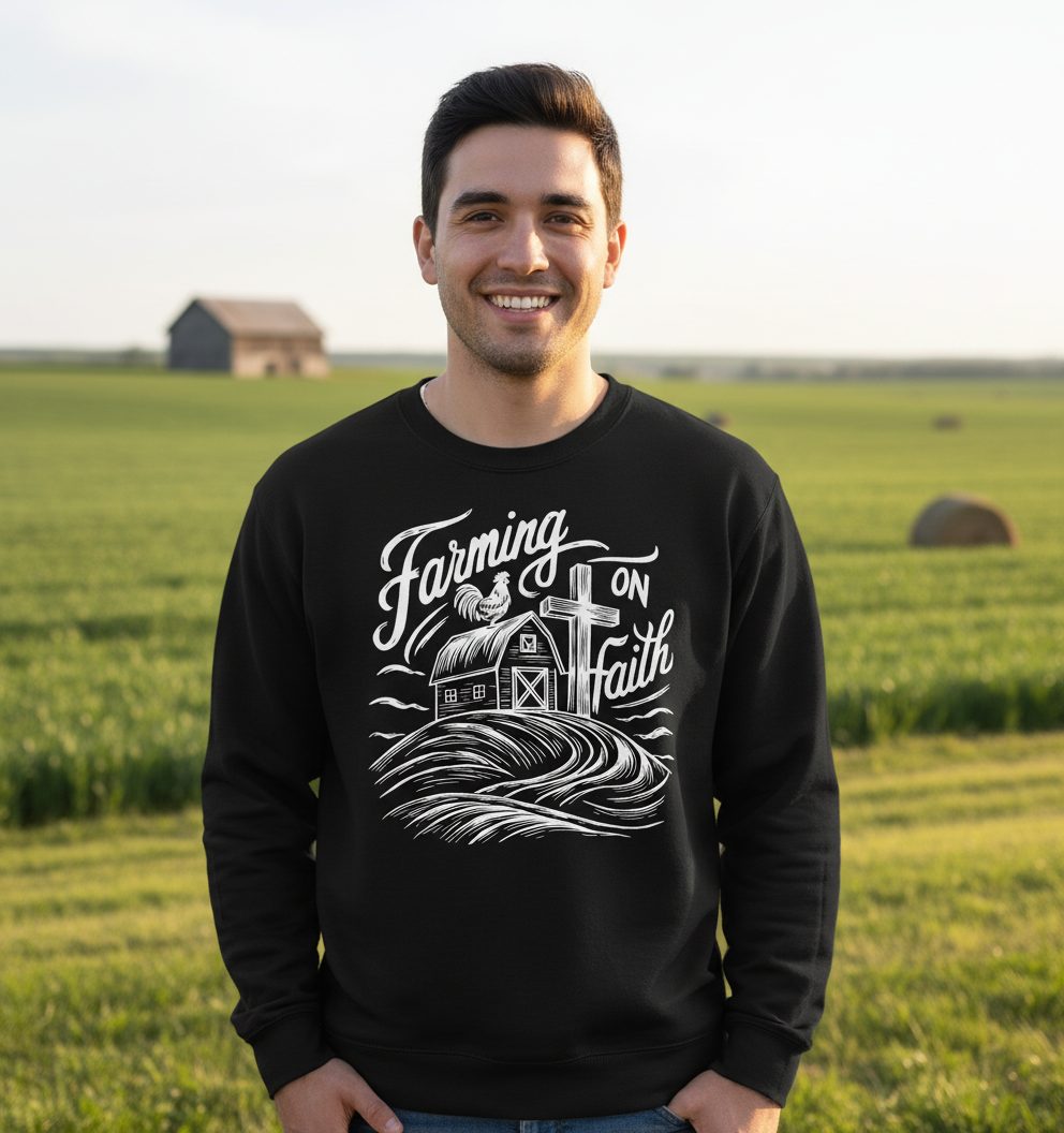 Farming on Faith christian farming Sweatshirt Black lifestyle mockup