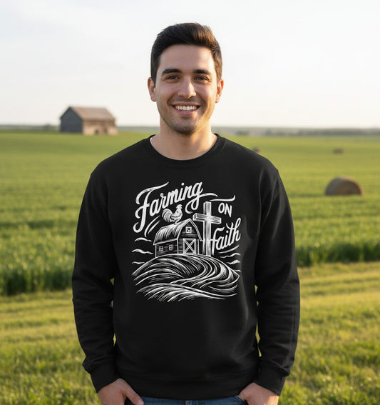 Farming on Faith christian farming Sweatshirt Black lifestyle mockup