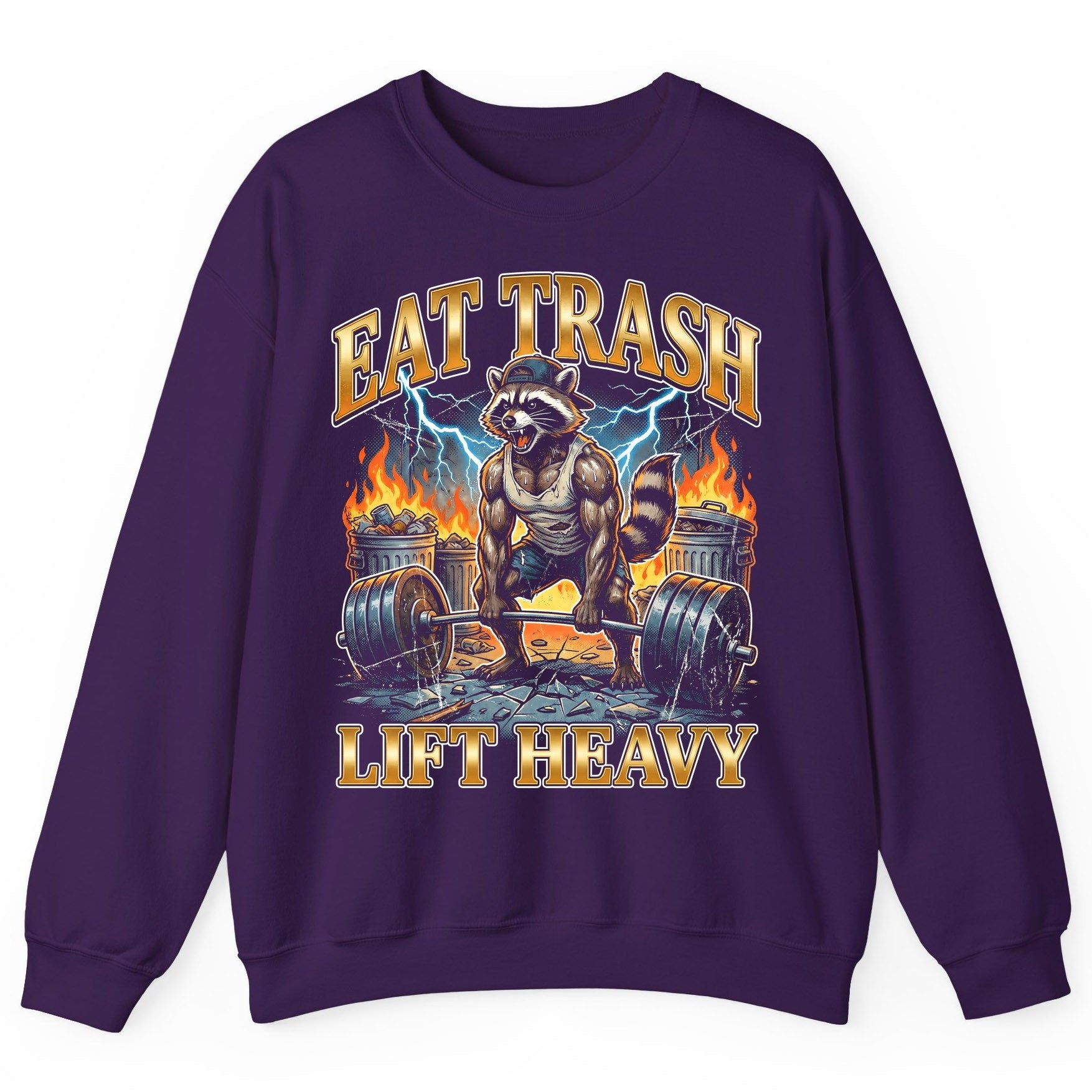 Eat Trash Lift Heavy raccoon Sweatshirt Purple product mockup