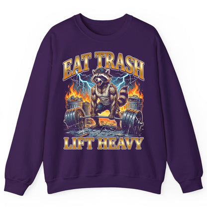 Eat Trash Lift Heavy raccoon Sweatshirt Purple product mockup