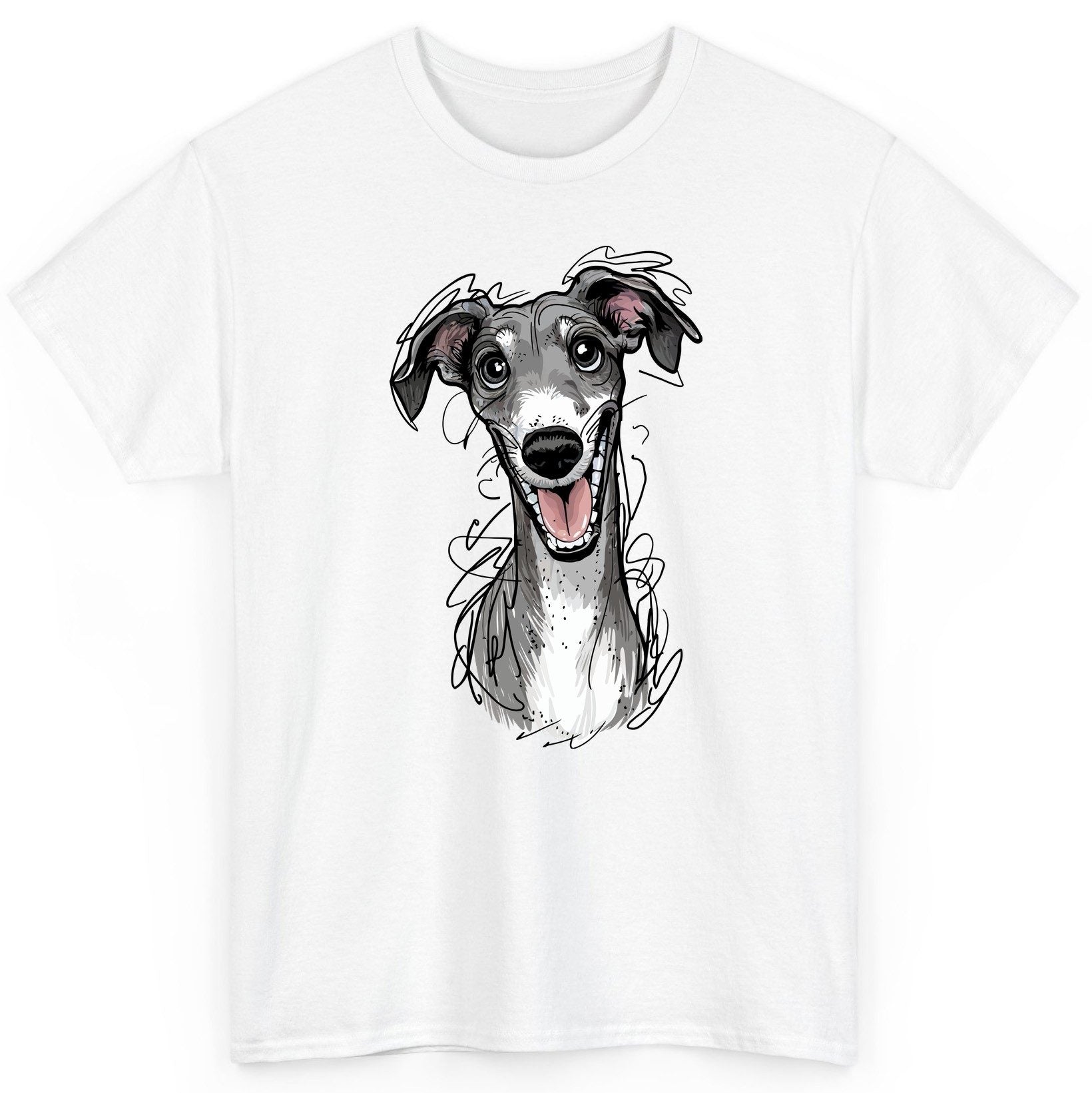 Smiling Greyhound Caricature greyhound T-Shirt White product mockup